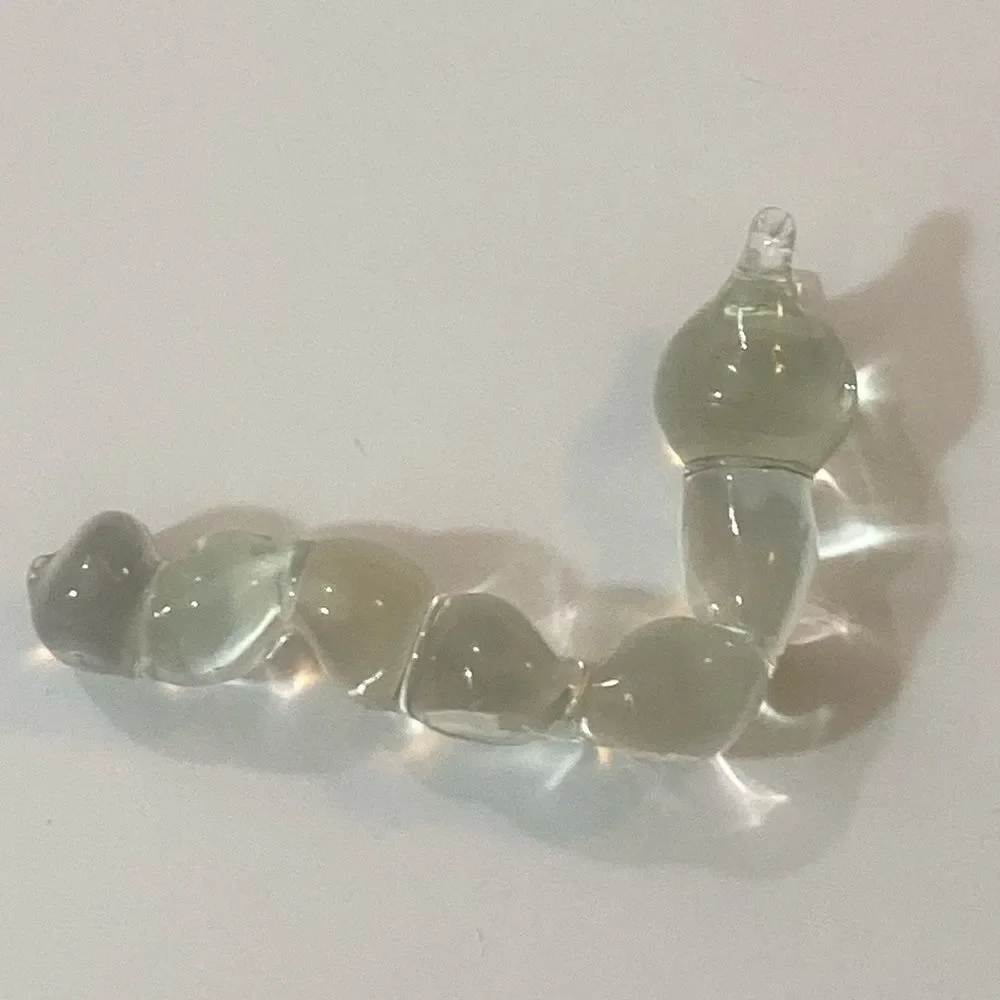 VTG, Hand Sculpted Clear Glass Cristal Caterpillar Figurine Reptile Decor-Clear